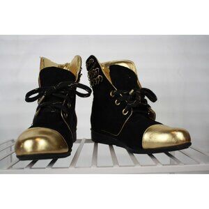 Joan Boyce Women's size 6.5 Metallic Black Ankle Boots with Metal Embellishments